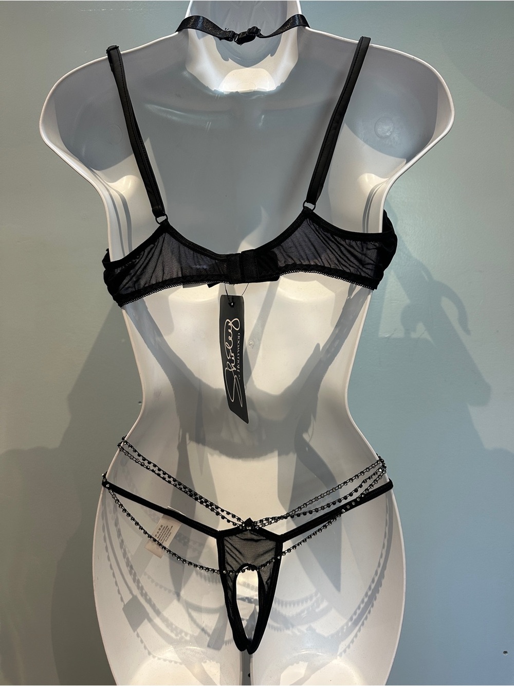 Shirley of Hollywood Black 2-Piece Lingerie Set Rhinestone Large New with Tags - Picture 8 of 16